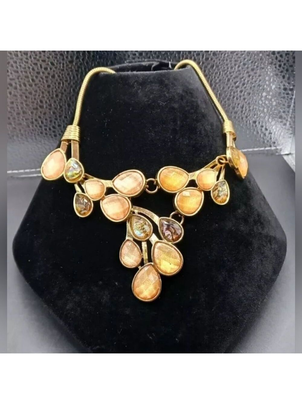 Jtv Marked Signed Erica Lyons Brown Champagne Goldtone Statement Necklace NWOT